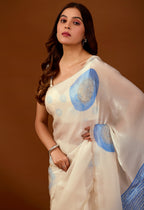 Off White Organza Silk Saree With Foil Print