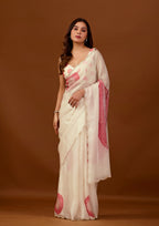 Ivory Organza Silk Saree With Stone Work