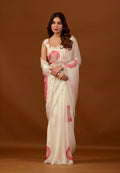 Ivory Organza Silk Saree With Stone Work