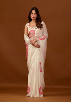 Ivory Organza Silk Saree With Stone Work