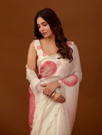 Ivory Organza Silk Saree With Stone Work