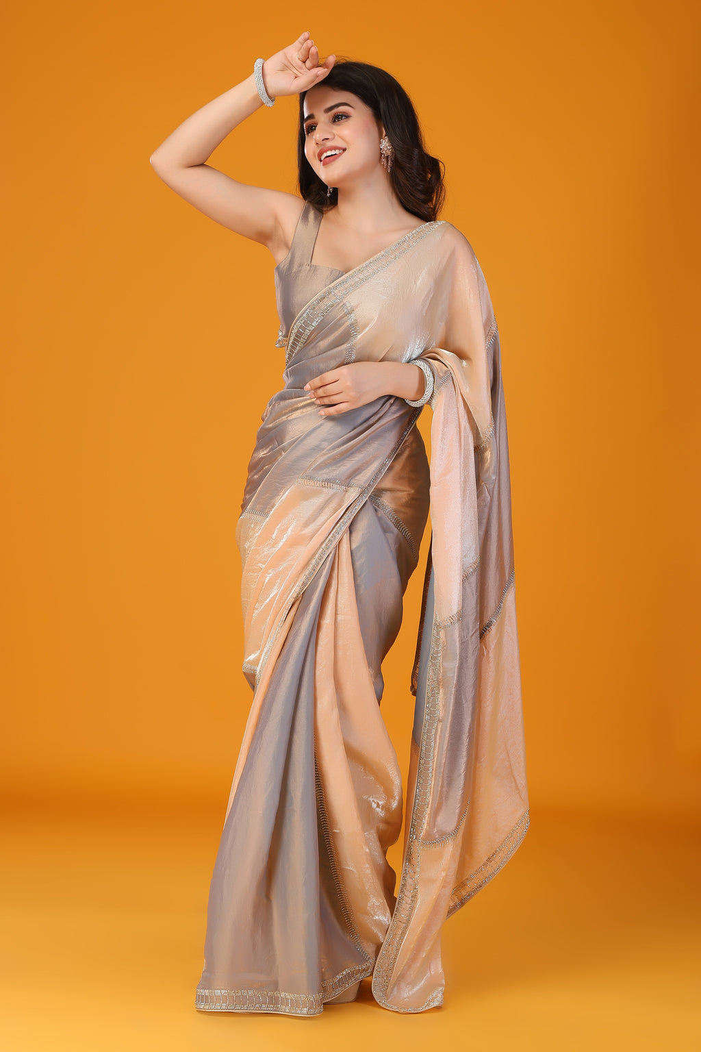 Metalic two tone stone work saree