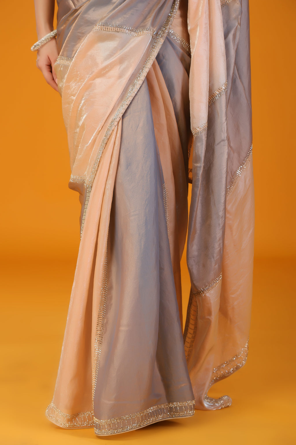 Metalic two tone stone work saree