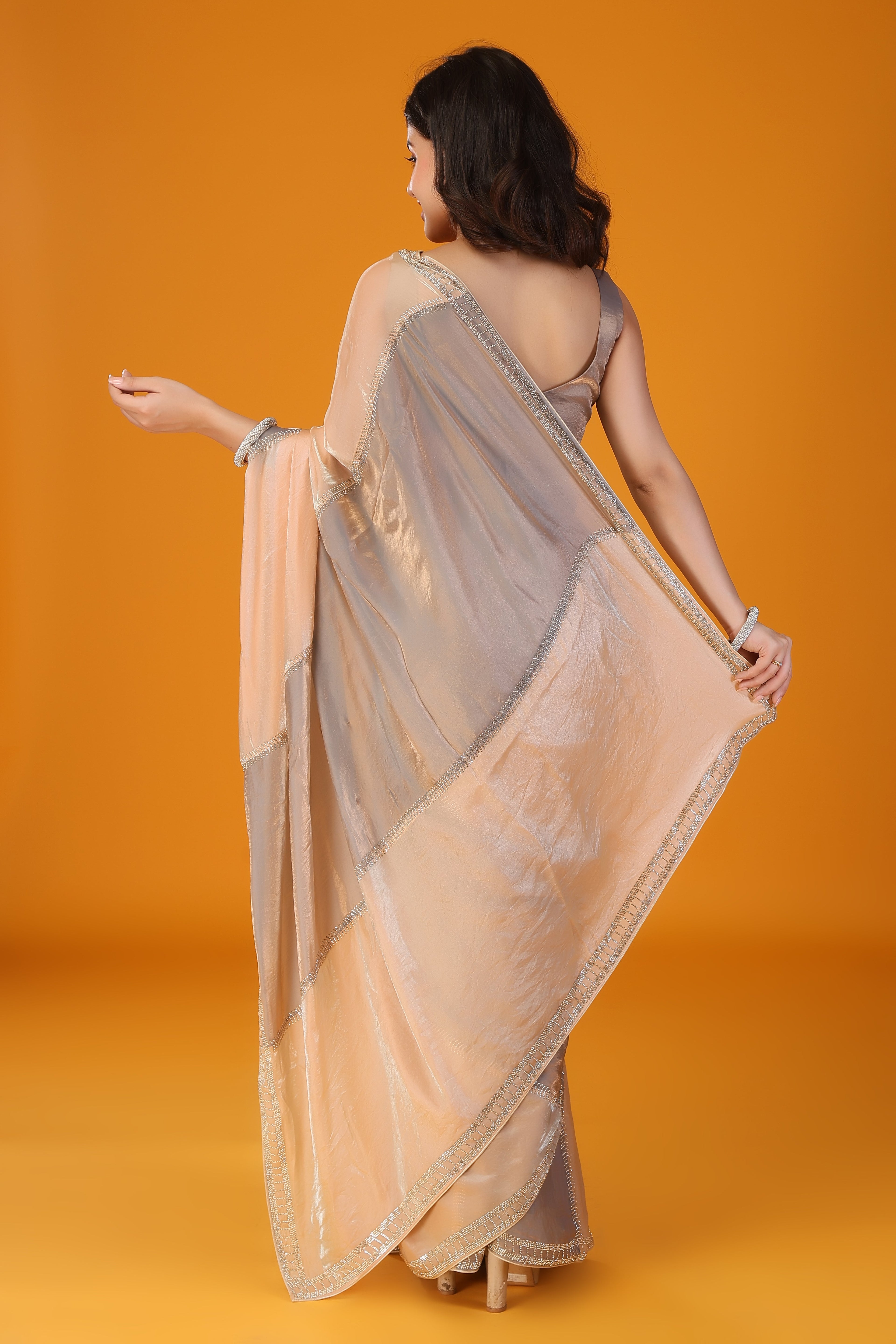 Metalic two tone stone work saree