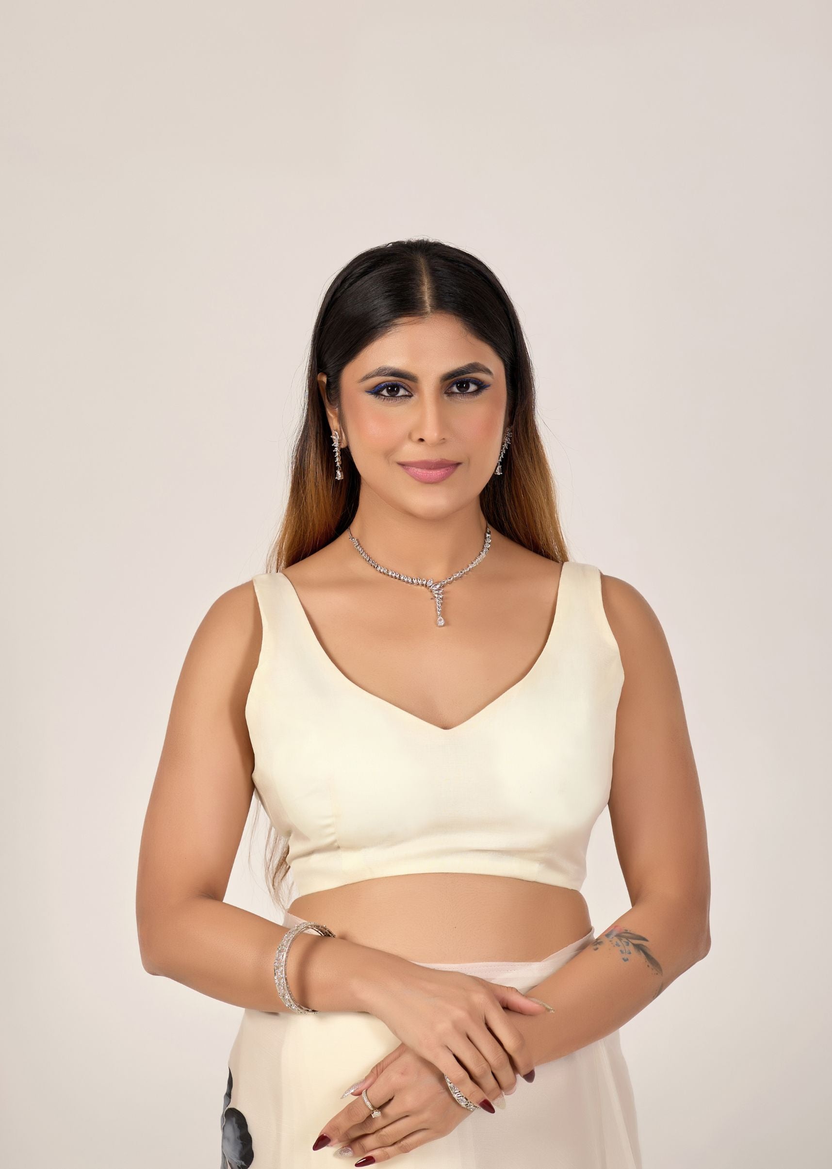 Ivory Organza Floral Printed Saree with Digital Bloom Design