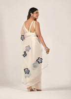 Ivory Organza Floral Printed Saree with Digital Bloom Design