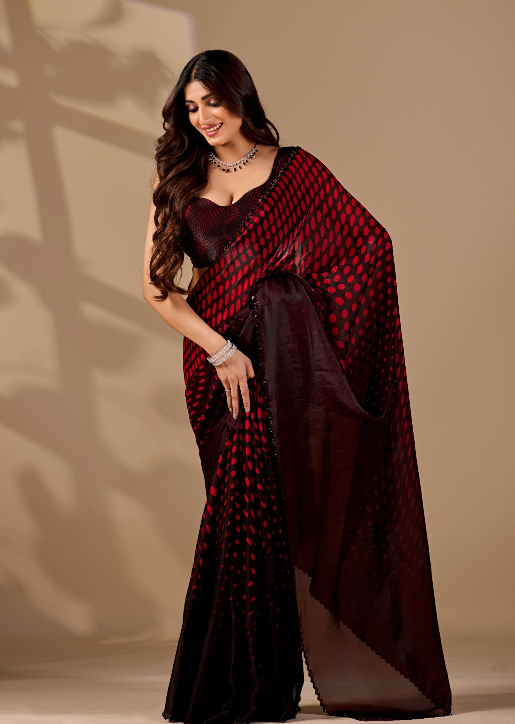 Teal Blue Organza Printed Saree with Stone Work Border Detailing