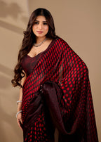 Teal Blue Organza Printed Saree with Stone Work Border Detailing