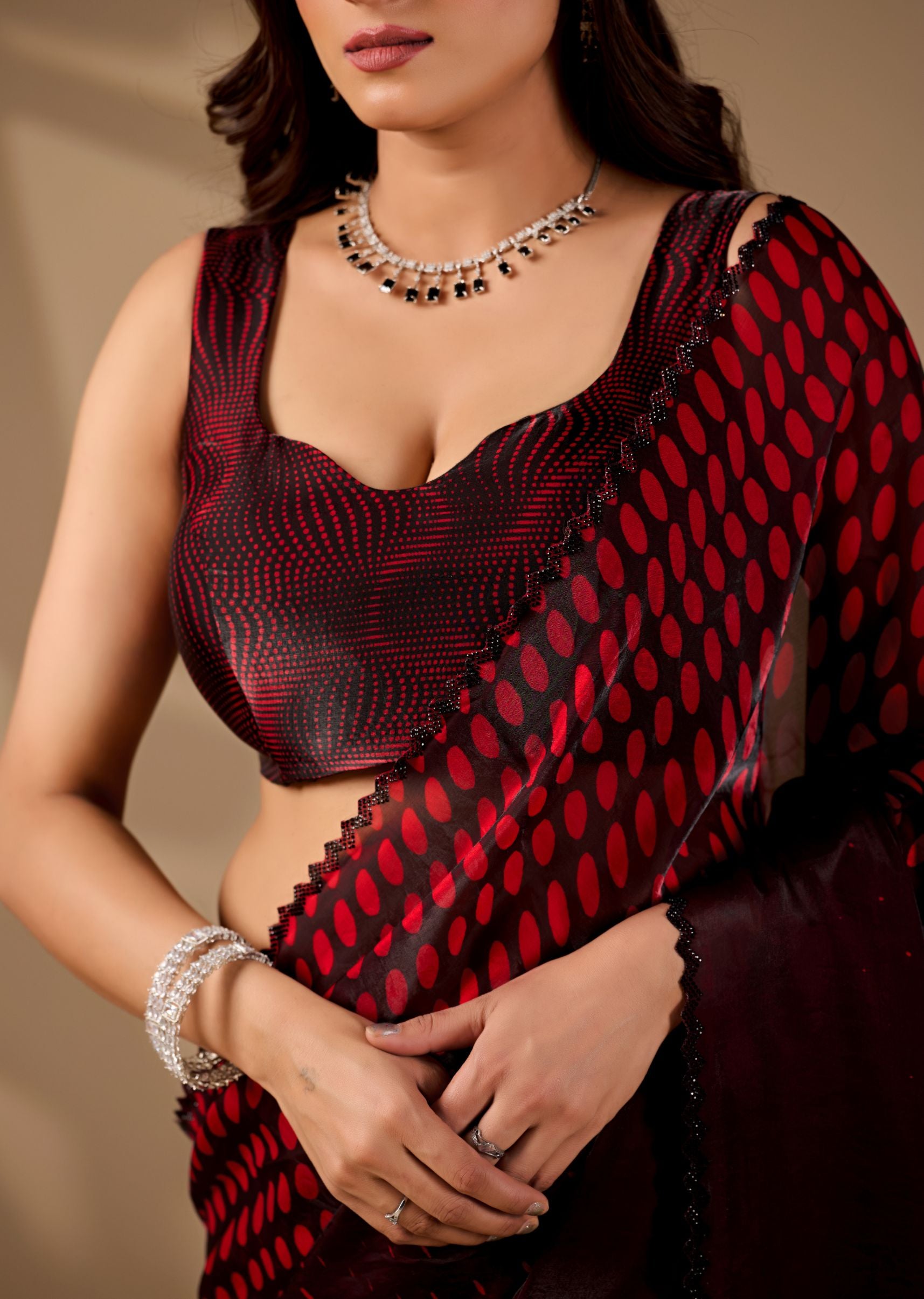 Teal Blue Organza Printed Saree with Stone Work Border Detailing
