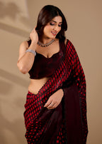 Teal Blue Organza Printed Saree with Stone Work Border Detailing