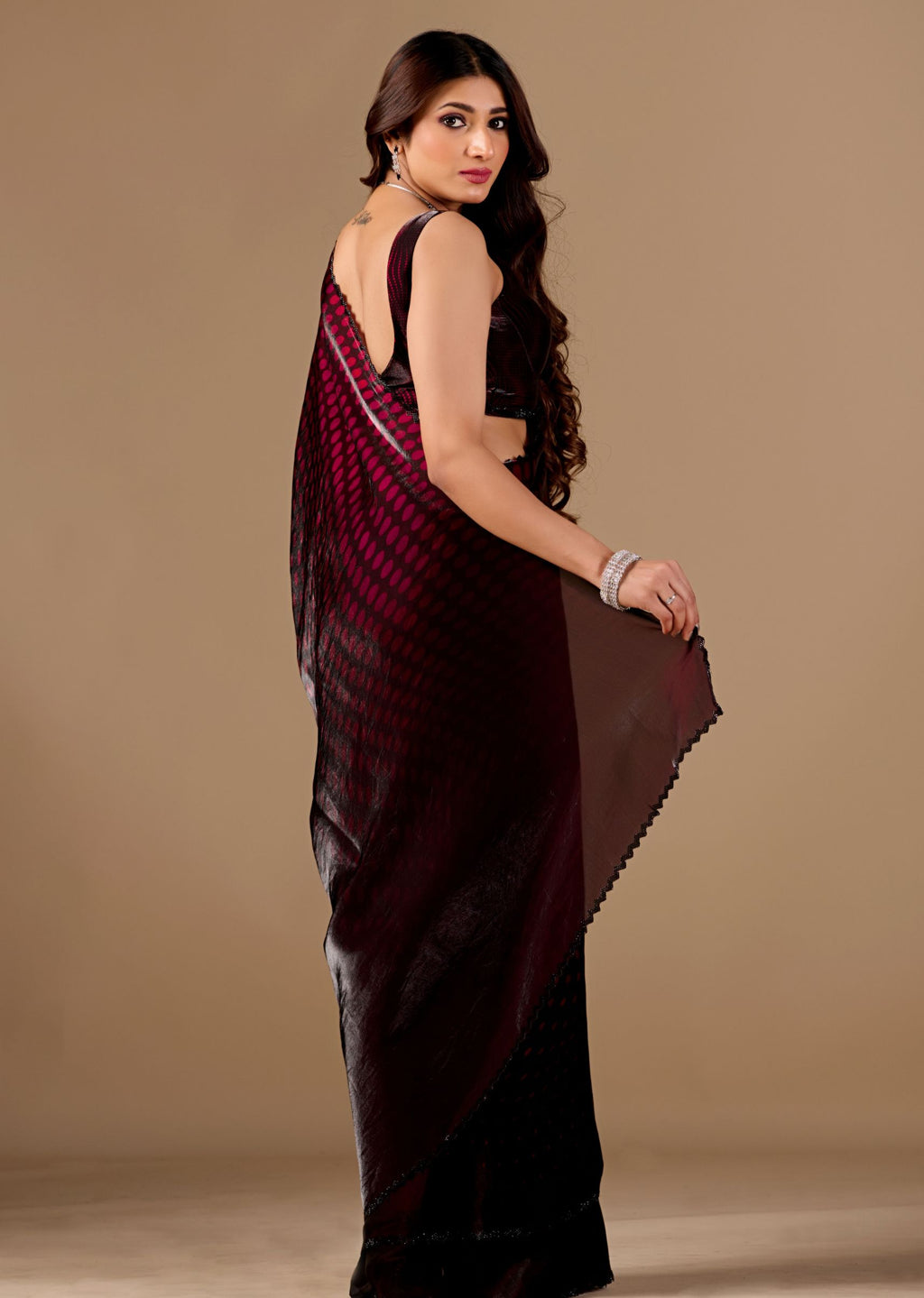 Teal Blue Organza Printed Saree with Stone Work Border Detailing