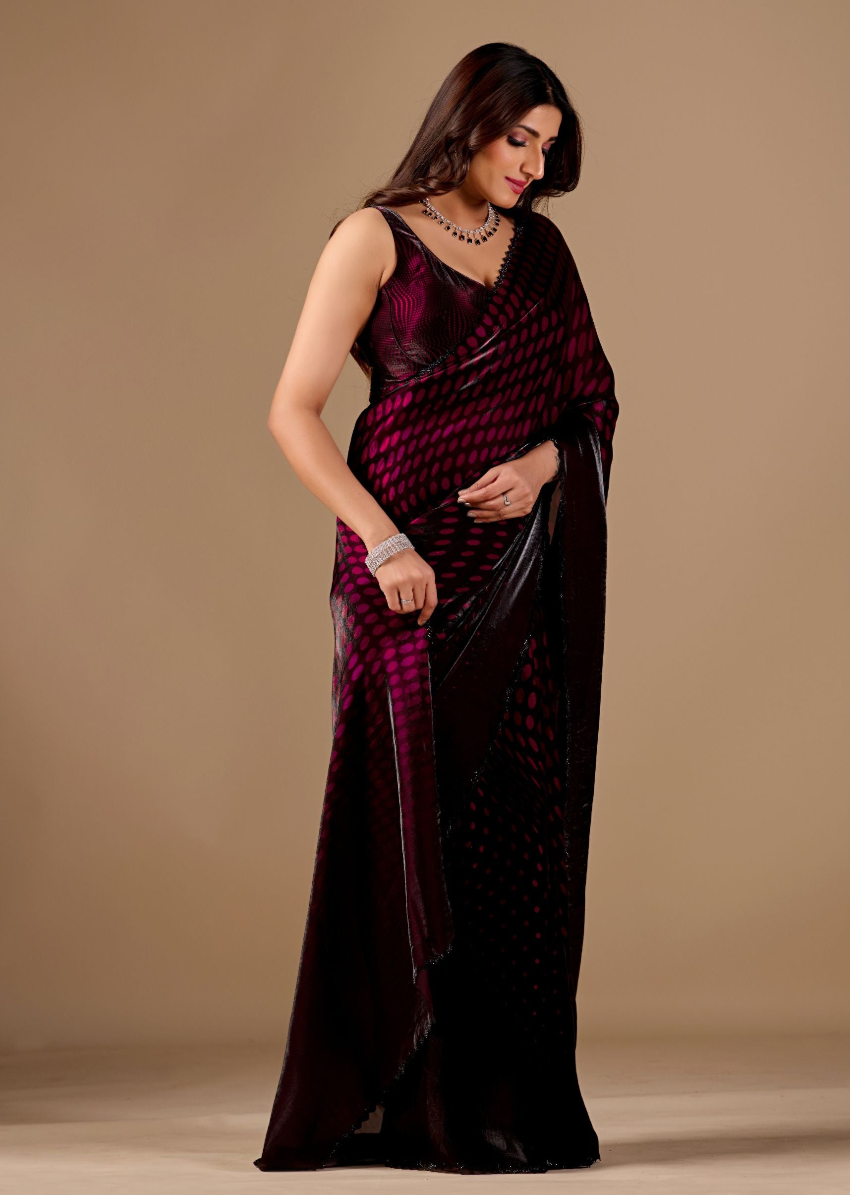 Teal Blue Organza Printed Saree with Stone Work Border Detailing
