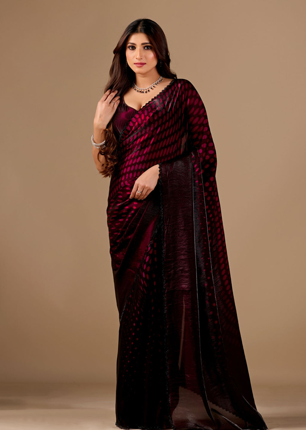 Teal Blue Organza Printed Saree with Stone Work Border Detailing