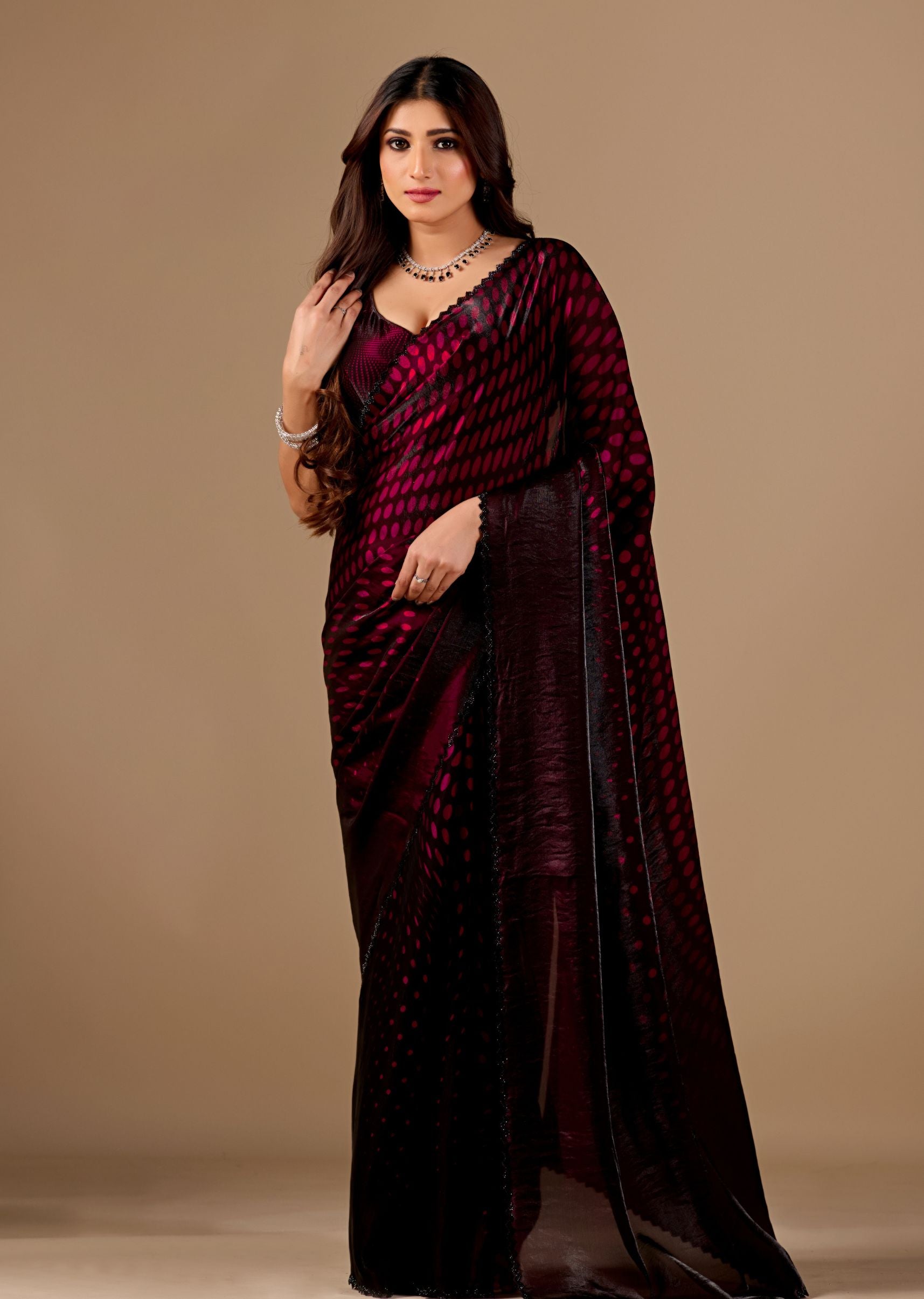 Teal Blue Organza Printed Saree with Stone Work Border Detailing