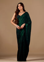 Teal Blue Organza Printed Saree with Stone Work Border Detailing