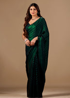 Teal Blue Organza Printed Saree with Stone Work Border Detailing