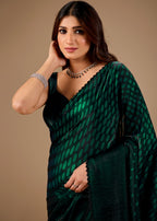 Teal Blue Organza Printed Saree with Stone Work Border Detailing