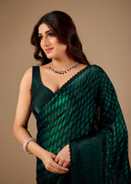 Teal Blue Organza Printed Saree with Stone Work Border Detailing