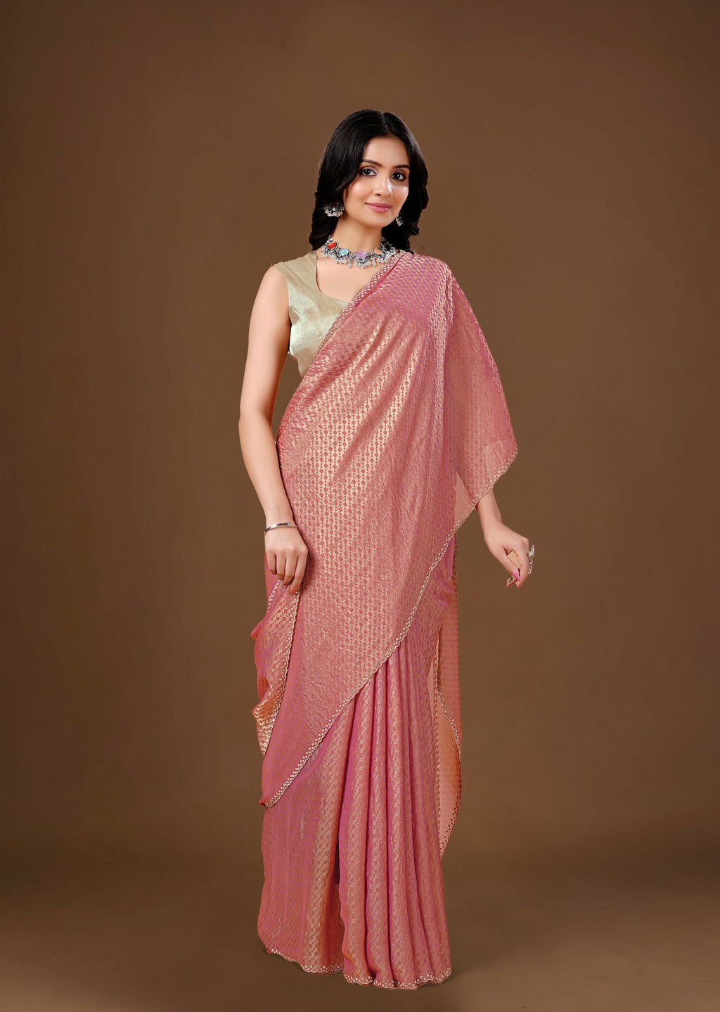 Sky Blue Organza Printed Saree with Stone Work Border Detailing