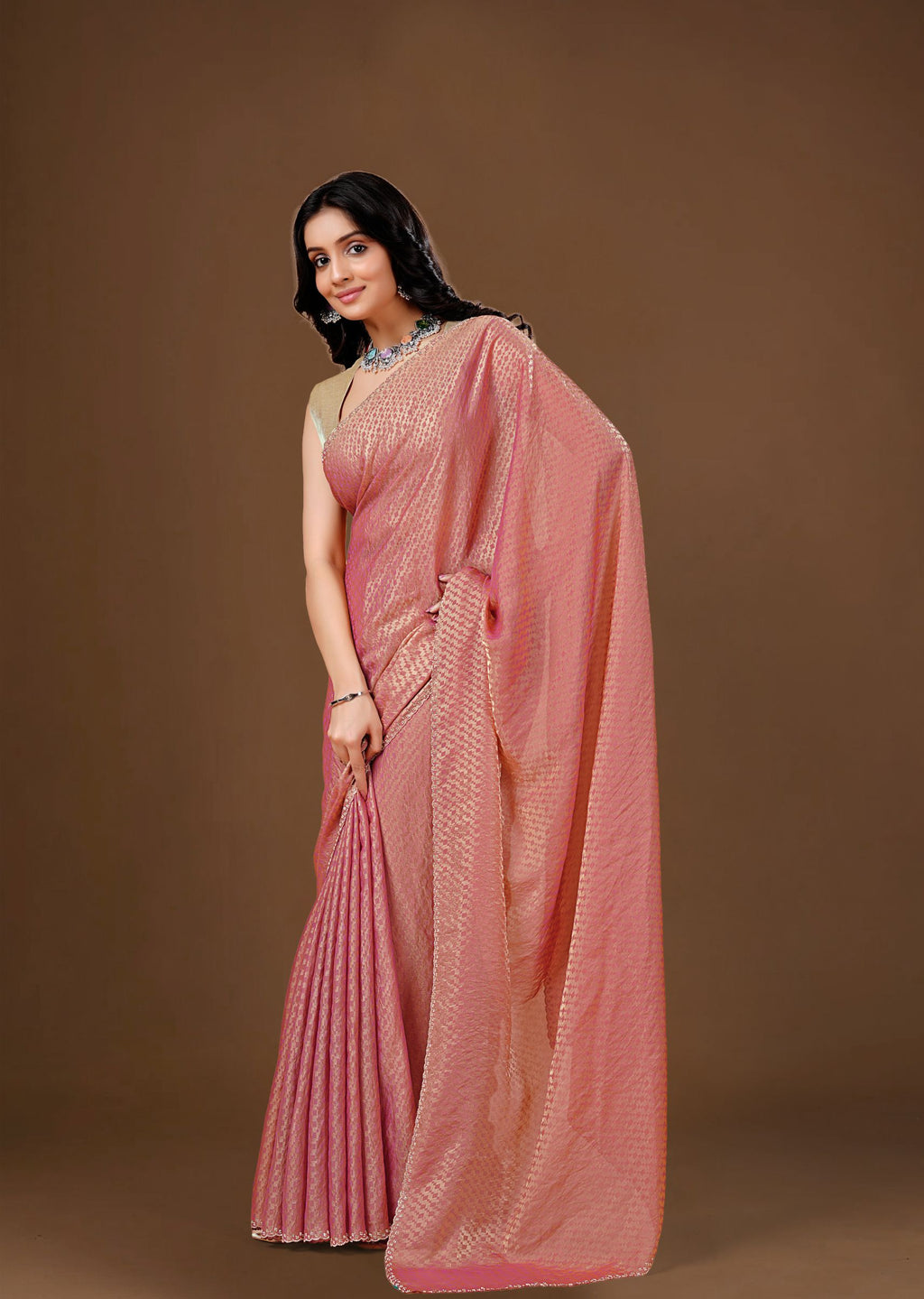 Sky Blue Organza Printed Saree with Stone Work Border Detailing