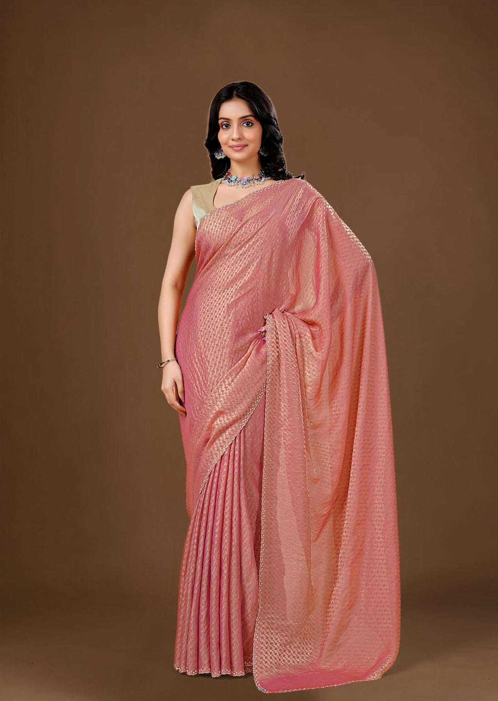 Sky Blue Organza Printed Saree with Stone Work Border Detailing