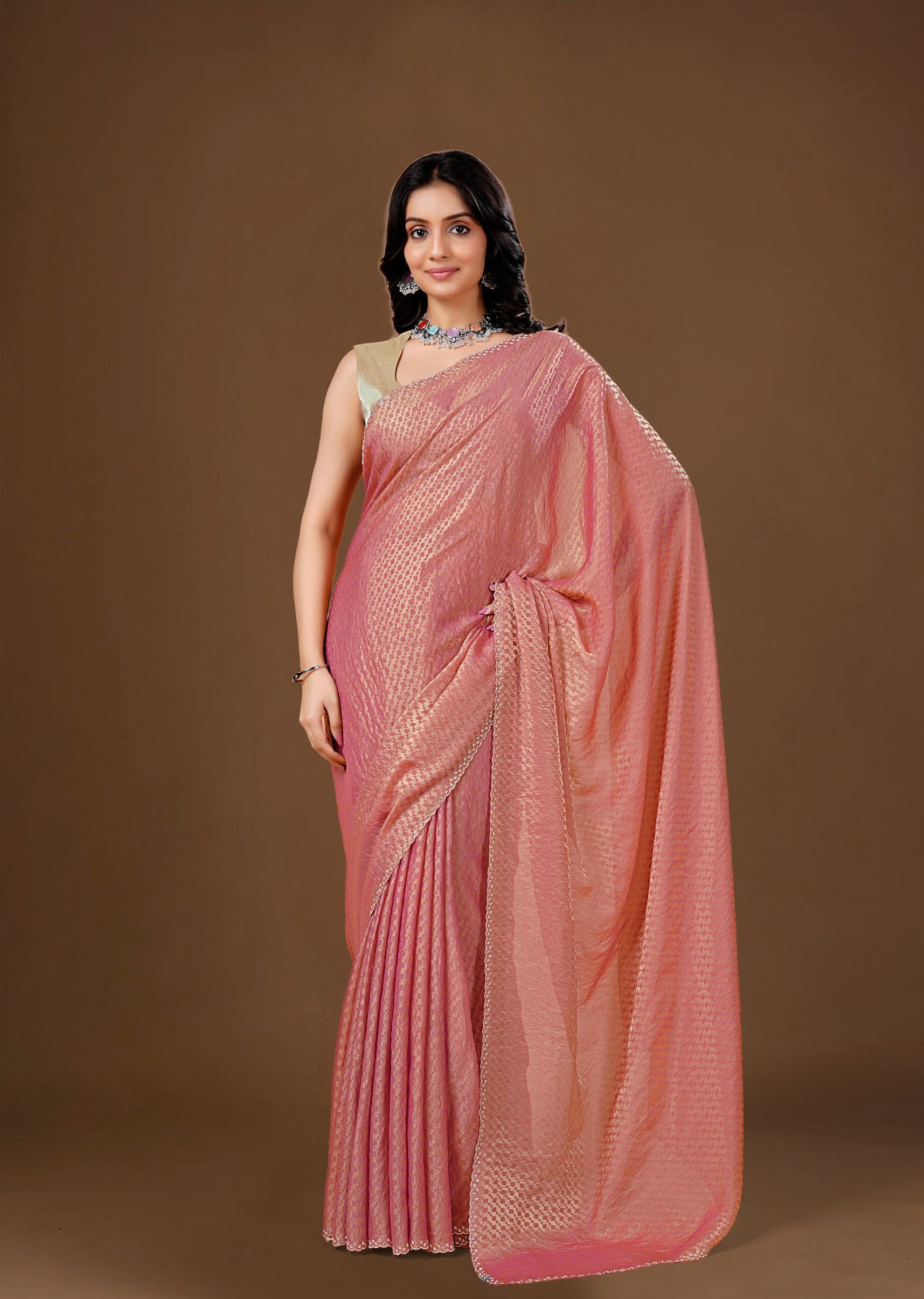 Sky Blue Organza Printed Saree with Stone Work Border Detailing