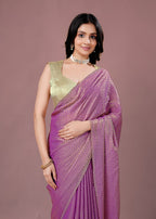 Sky Blue Organza Printed Saree with Stone Work Border Detailing