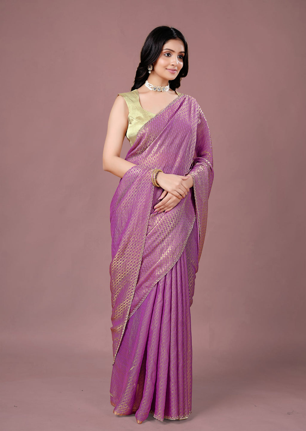 Sky Blue Organza Printed Saree with Stone Work Border Detailing