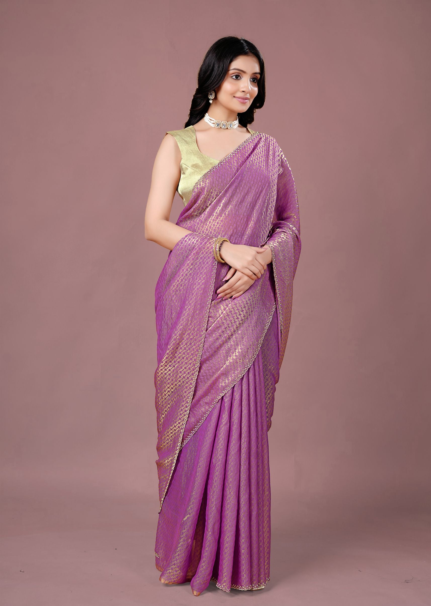 Sky Blue Organza Printed Saree with Stone Work Border Detailing