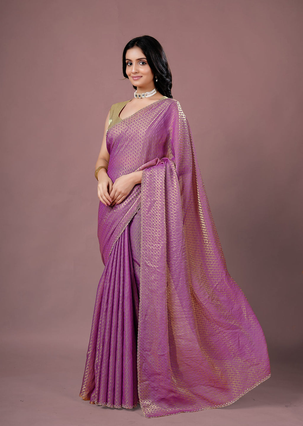 Sky Blue Organza Printed Saree with Stone Work Border Detailing