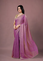 Sky Blue Organza Printed Saree with Stone Work Border Detailing