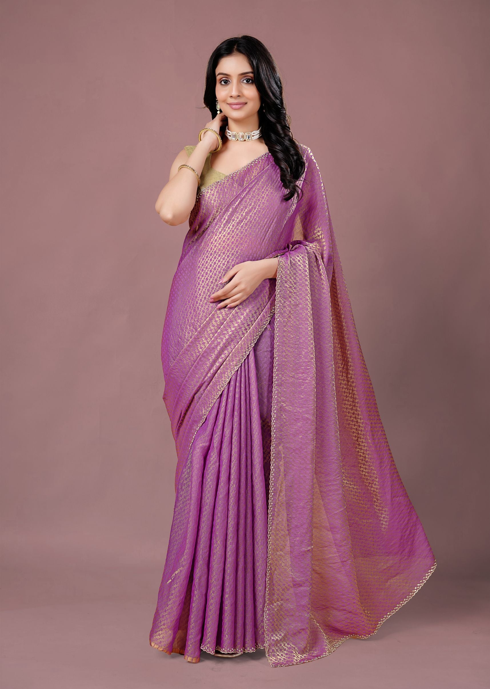 Sky Blue Organza Printed Saree with Stone Work Border Detailing
