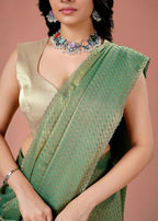 Sky Blue Organza Printed Saree with Stone Work Border Detailing