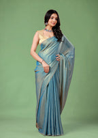 Sky Blue Organza Printed Saree with Stone Work Border Detailing