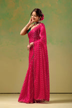 Rani Pink Tissue Silk Saree With Foil Butti Print