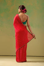 Red Tissue Silk Saree With Foil Butti Print