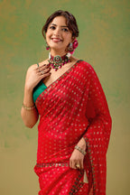 Red Tissue Silk Saree With Foil Butti Print