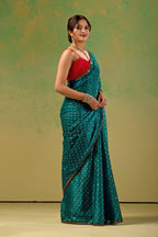Teal Blue Tissue Silk Saree With Foil Butti Print