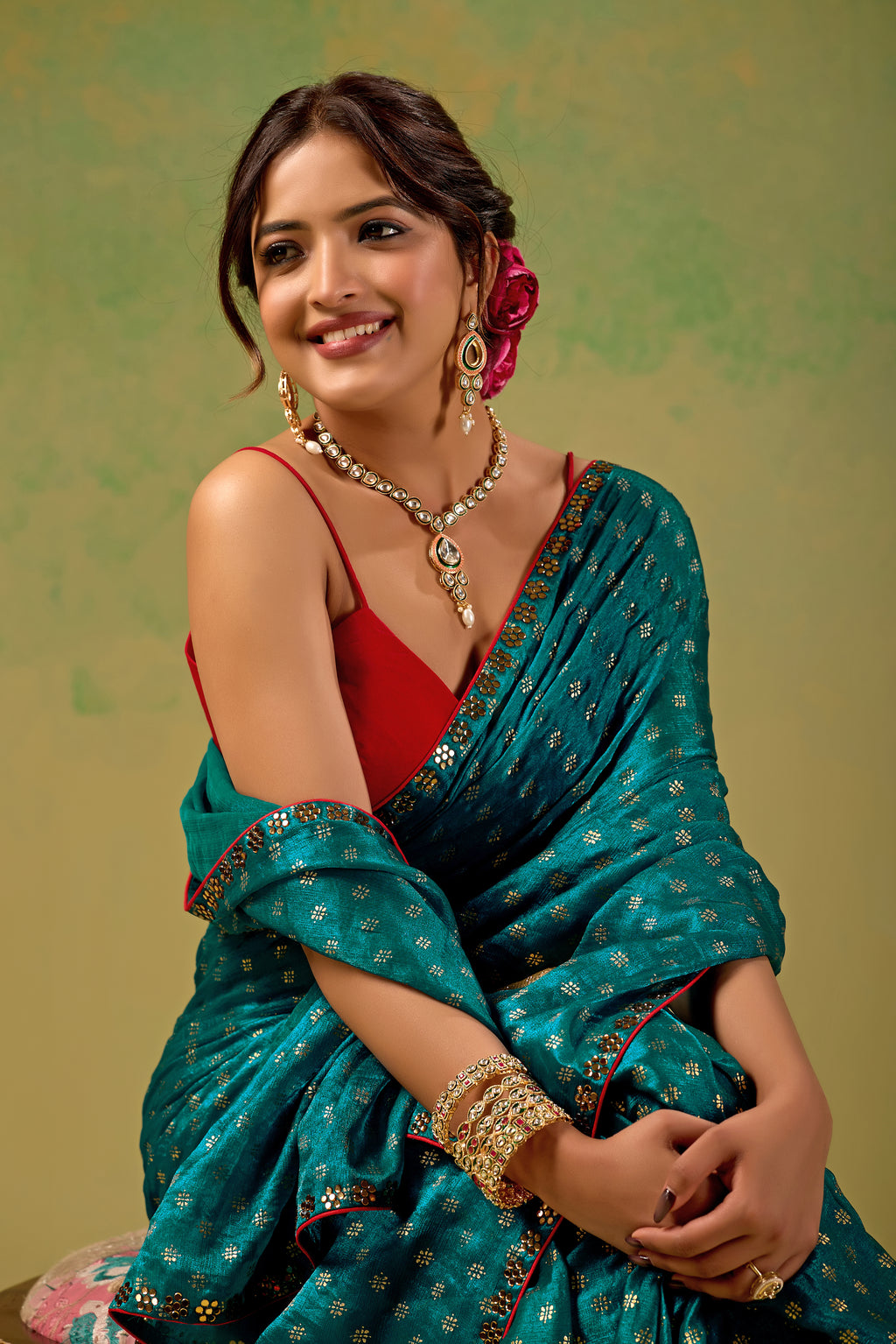 Teal Blue Tissue Silk Saree With Foil Butti Print