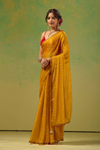 Mustard Yellow Tissue Silk Saree With Foil Butti Print