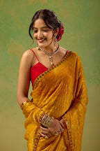 Mustard Yellow Tissue Silk Saree With Foil Butti Print