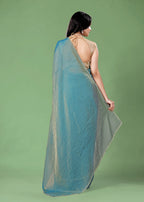 Sky Blue Organza Printed Saree with Stone Work Border Detailing