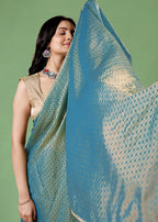 Sky Blue Organza Printed Saree with Stone Work Border Detailing