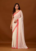 Soft Red Chiffon Polka Dot Printed Saree with Contrast Border