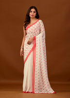 Soft Red Chiffon Polka Dot Printed Saree with Contrast Border