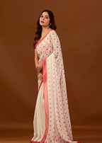 Soft Red Chiffon Polka Dot Printed Saree with Contrast Border