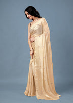 Cream Tissue Saree with Embroidered Buti Work and Shimmer Finish