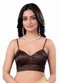Coffee Brown Sweetheart Neck Spaghetti Strap Readymade Blouse for Women