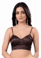 Coffee Brown Sweetheart Neck Spaghetti Strap Readymade Blouse for Women