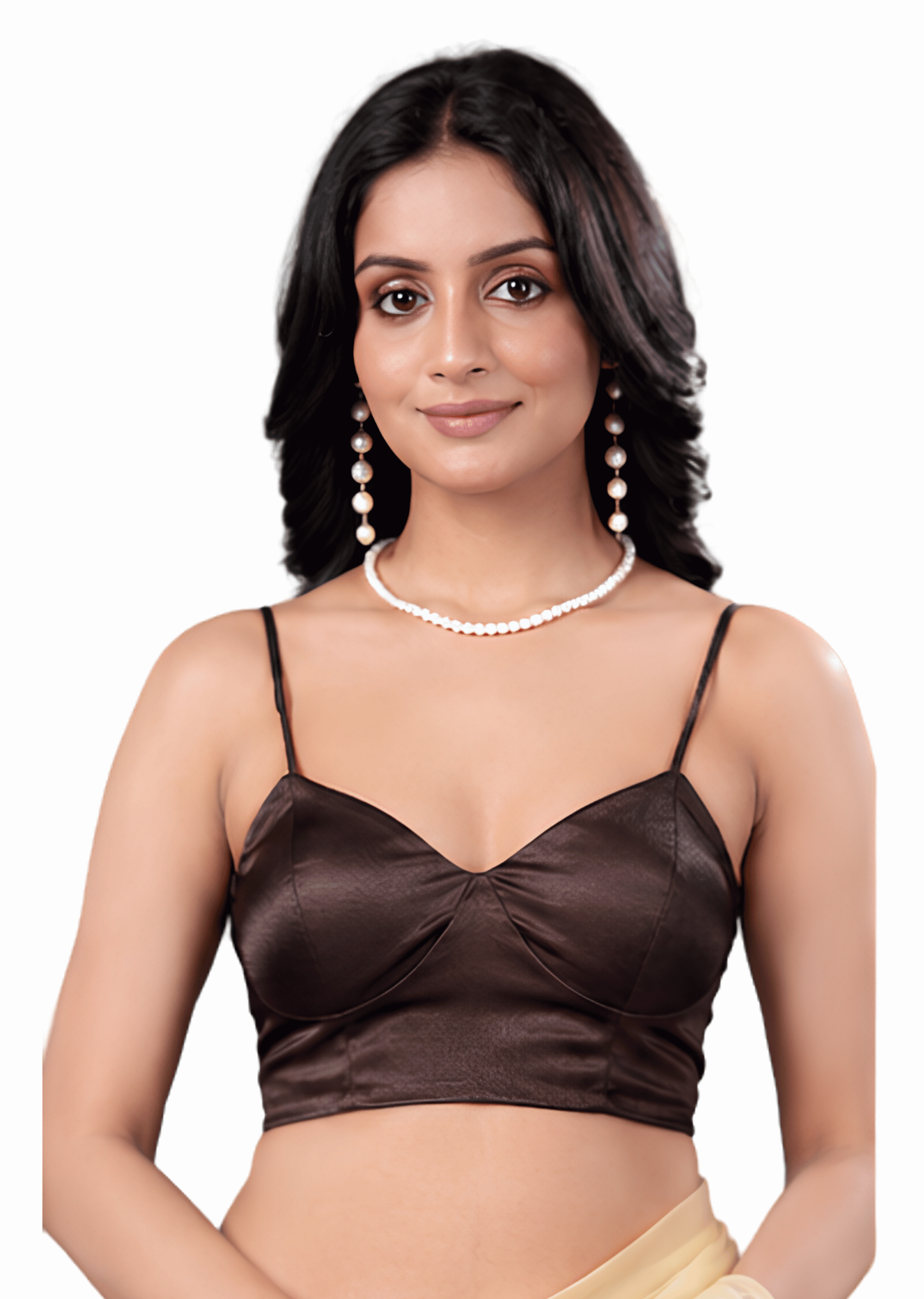 Coffee Brown Sweetheart Neck Spaghetti Strap Readymade Blouse for Women